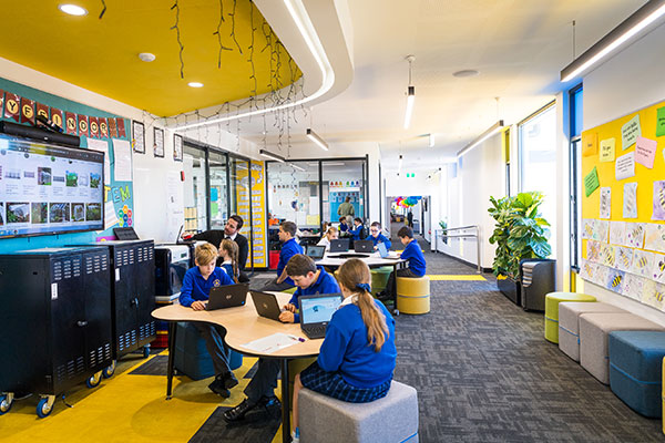Students working in breakout area at St Catherine Laboure Catholic Primary School Gymea